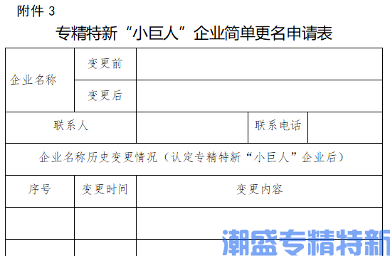 专精特新“小巨人”企业简单更名申请表