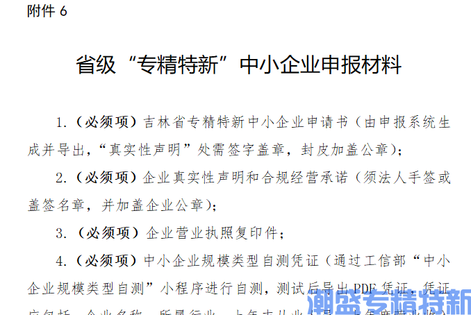 吉林省省级“专精特新”中小企业申报材料