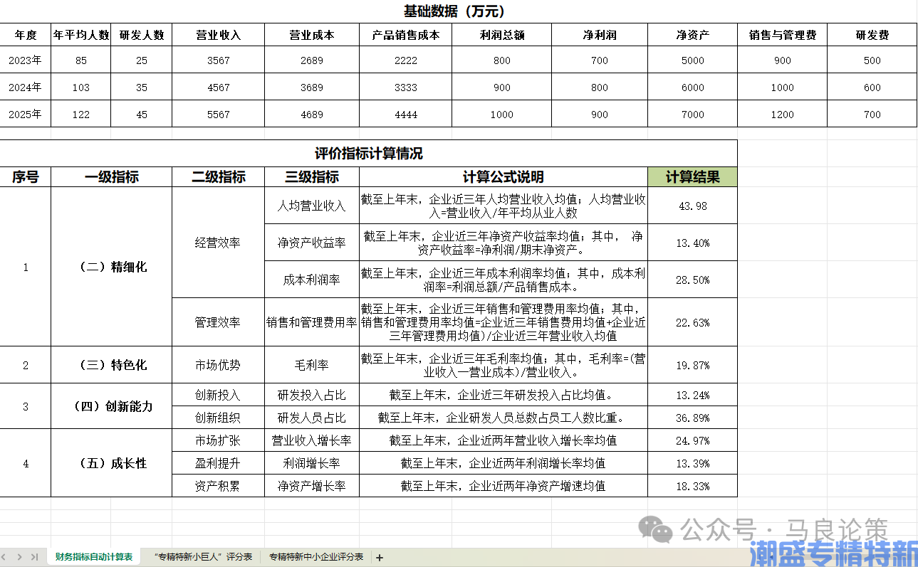 专精特新“小巨人”评分表! 专精特新“小巨人”评分表!