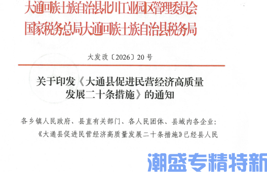 西宁市大通县"专精特新"奖励政策：大通县促进民营经济高质量发展二十条措施 
